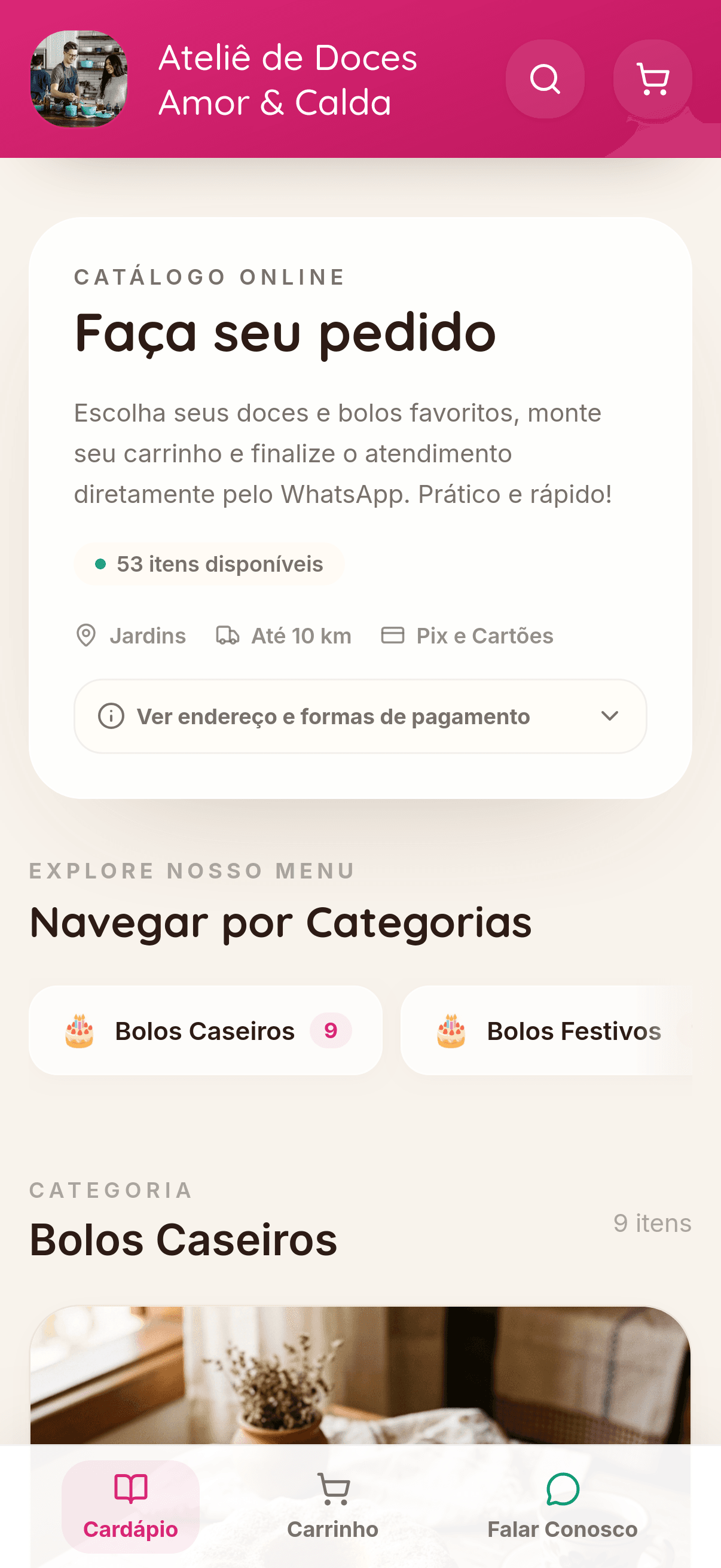 Catálogo online no celular