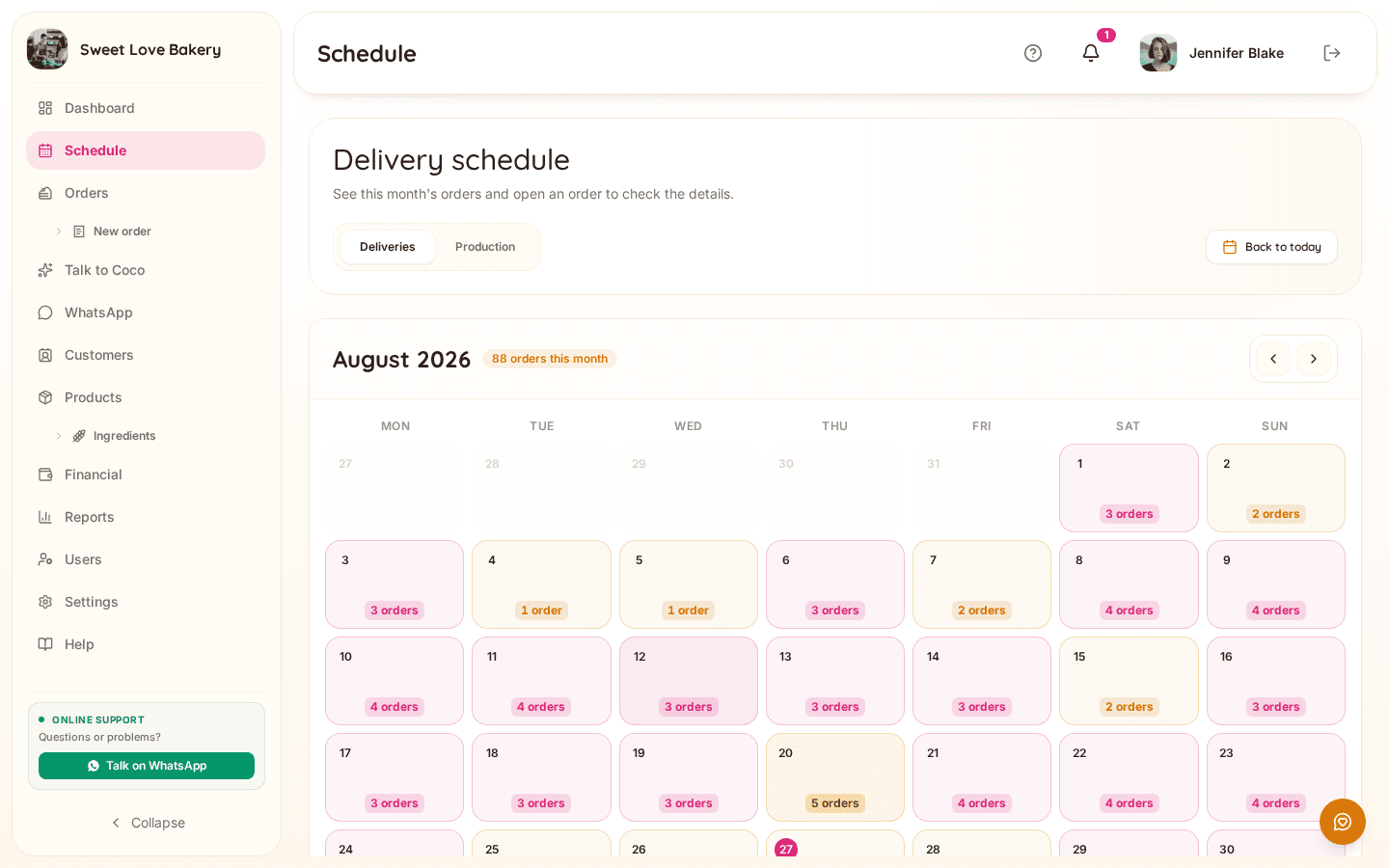 Bakerly schedule and production
