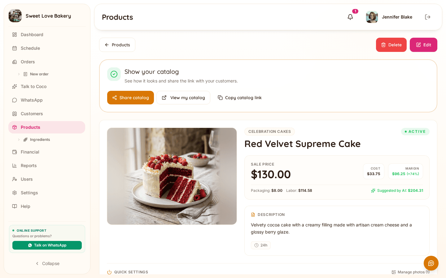 Bakerly pricing and recipe cost sheet